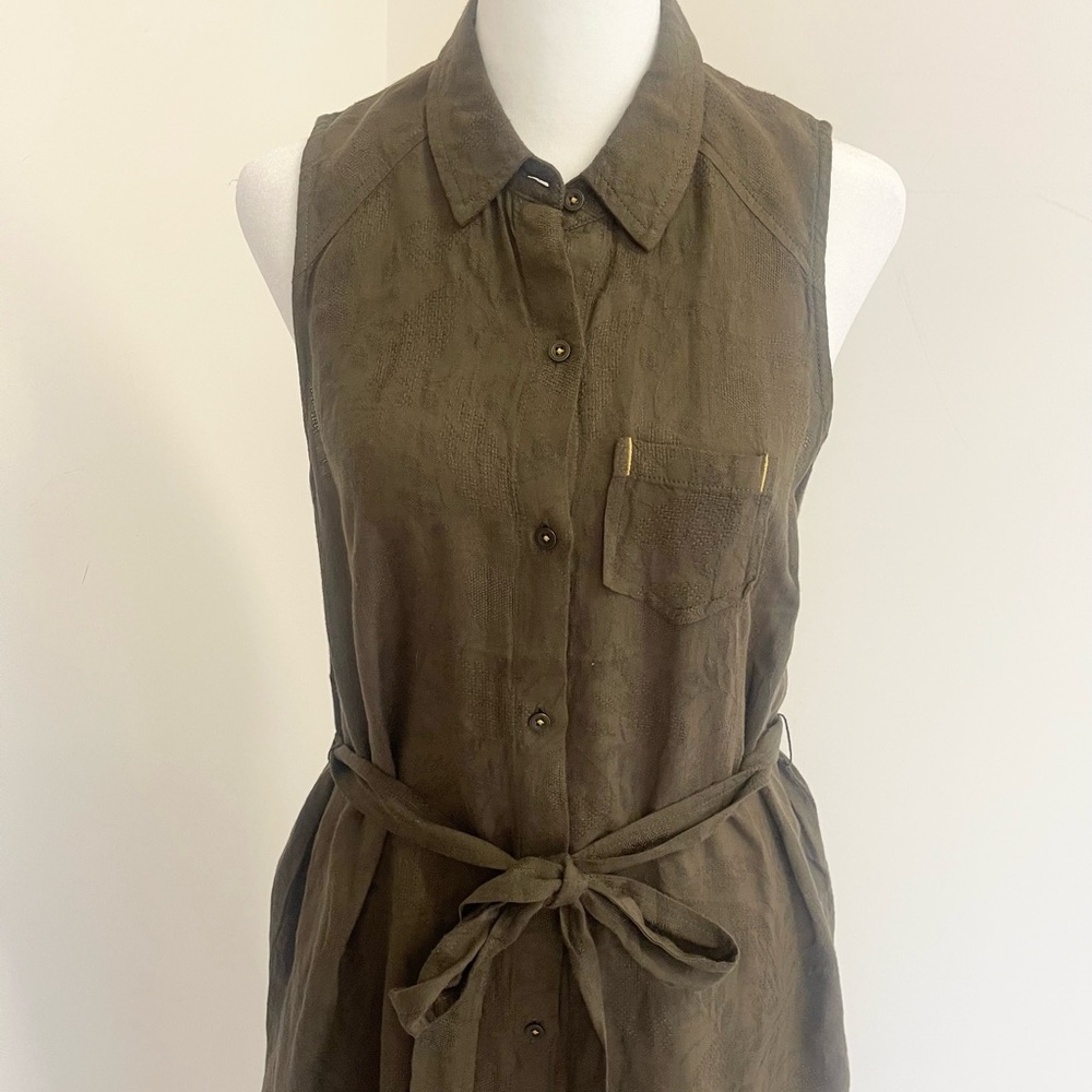 Elegant Anthropologie Olive Green Sleeveless shirt Dress - Picture 5 of 13